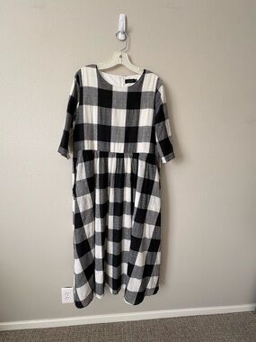 Roolee Black and White Gingham Shift Dress